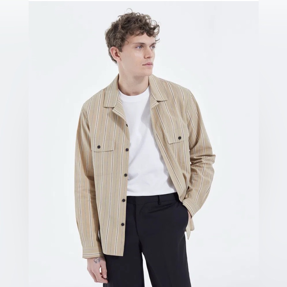 The Kooples Beige Striped Casual Button-Down Shirt